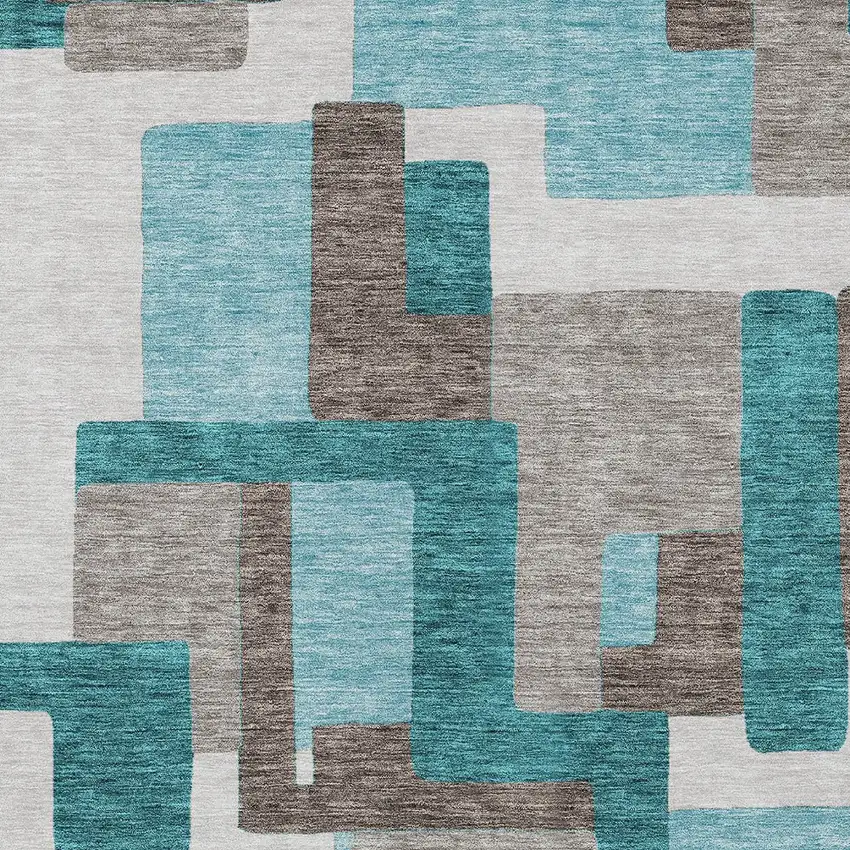 Teal Blue Aqua And Beige Abstract Washable Indoor Outdoor Area Rug Photo 4