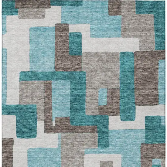 Teal Blue Aqua And Beige Abstract Washable Indoor Outdoor Area Rug Photo 6