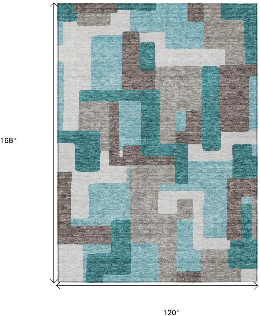 Teal Blue Aqua And Beige Abstract Washable Indoor Outdoor Area Rug Photo 3
