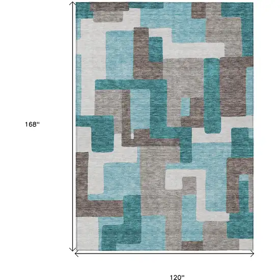Teal Blue Aqua And Beige Abstract Washable Indoor Outdoor Area Rug Photo 3