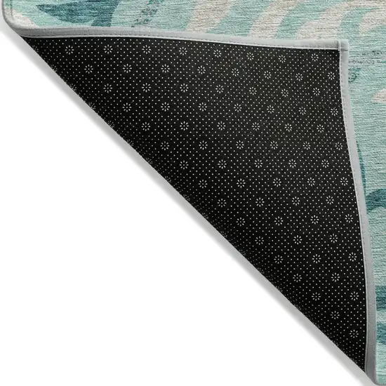 Teal Blue Aqua And Beige Floral Washable Indoor Outdoor Area Rug Photo 2