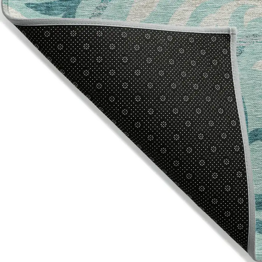 Teal Blue Aqua And Beige Floral Washable Indoor Outdoor Area Rug Photo 2