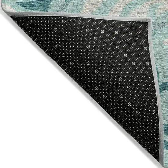 Teal Blue Aqua And Beige Floral Washable Indoor Outdoor Area Rug Photo 2
