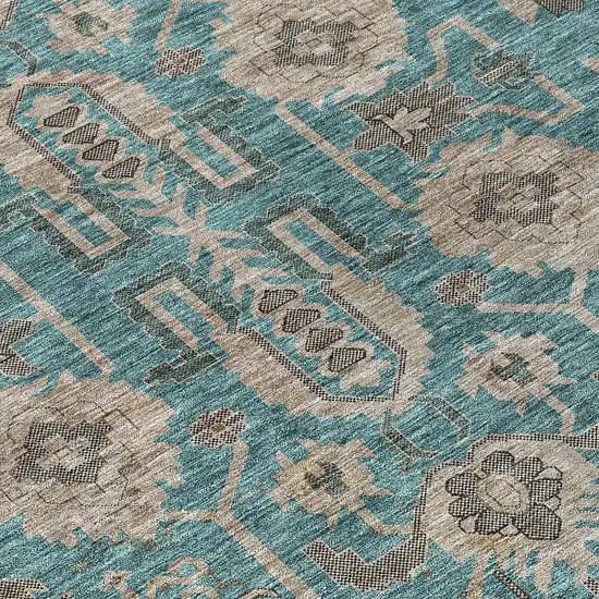 Teal Blue Aqua And Beige Oriental Washable Indoor Outdoor Area Rug Photo 4