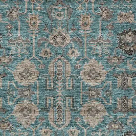 Teal Blue Aqua And Beige Oriental Washable Indoor Outdoor Area Rug Photo 5
