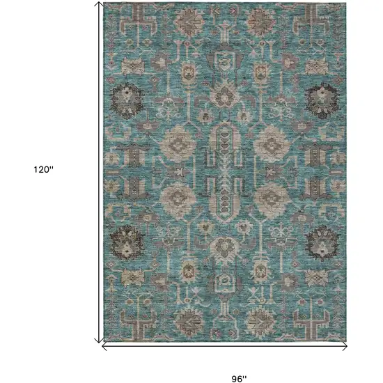 Teal Blue Aqua And Beige Oriental Washable Indoor Outdoor Area Rug Photo 3