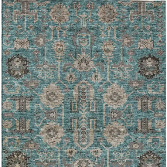 Teal Blue Aqua And Beige Oriental Washable Indoor Outdoor Area Rug Photo 5