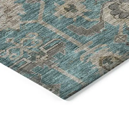 Teal Blue Aqua And Beige Oriental Washable Indoor Outdoor Area Rug Photo 3