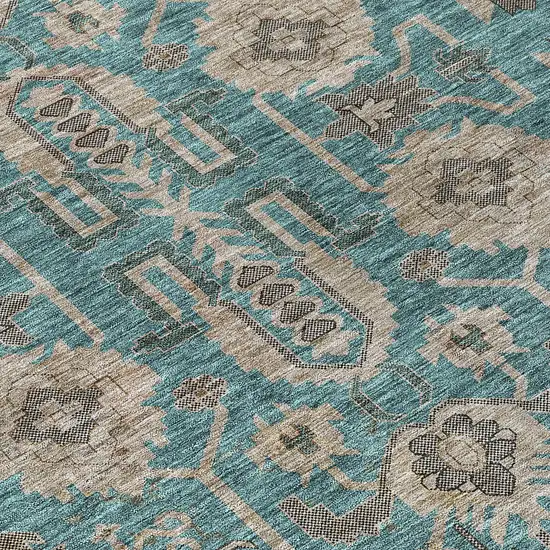 Teal Blue Aqua And Beige Oriental Washable Indoor Outdoor Area Rug Photo 4