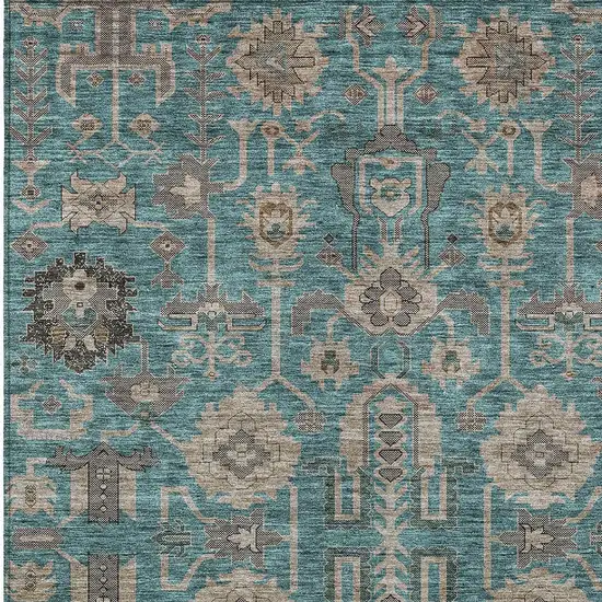 Teal Blue Aqua And Beige Oriental Washable Indoor Outdoor Area Rug Photo 5