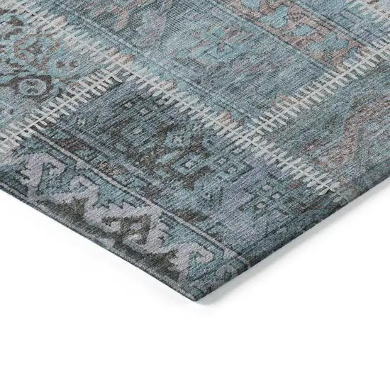 Teal Blue Aqua And Beige Patchwork Washable Indoor Outdoor Area Rug Photo 4