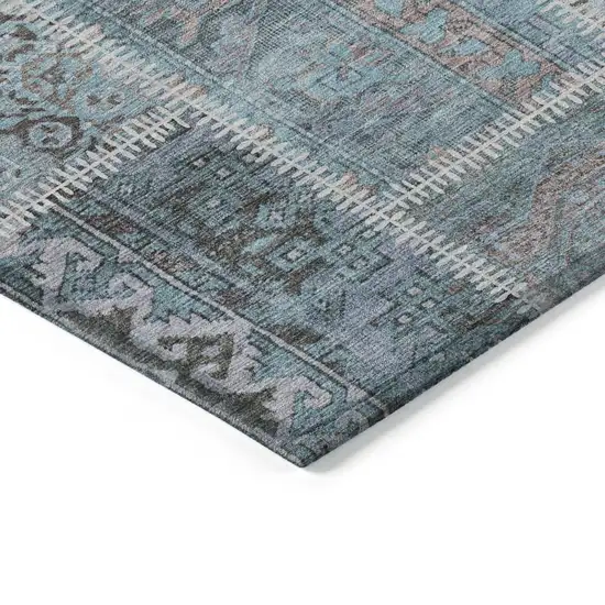 Teal Blue Aqua And Beige Patchwork Washable Indoor Outdoor Area Rug Photo 4