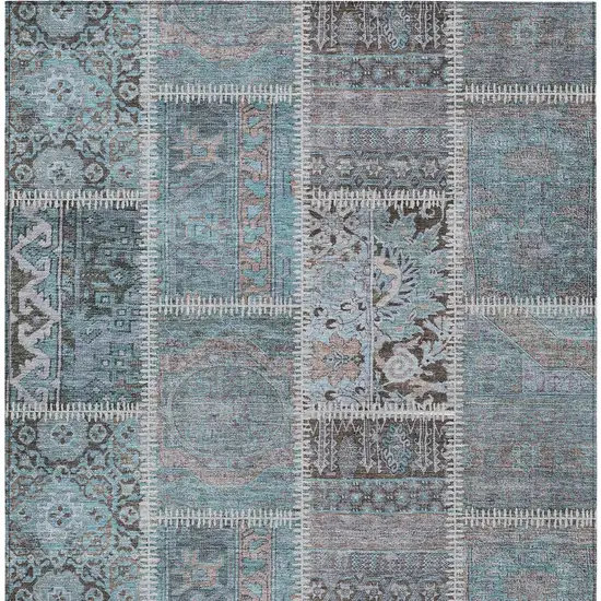 Teal Blue Aqua And Beige Patchwork Washable Indoor Outdoor Area Rug Photo 6