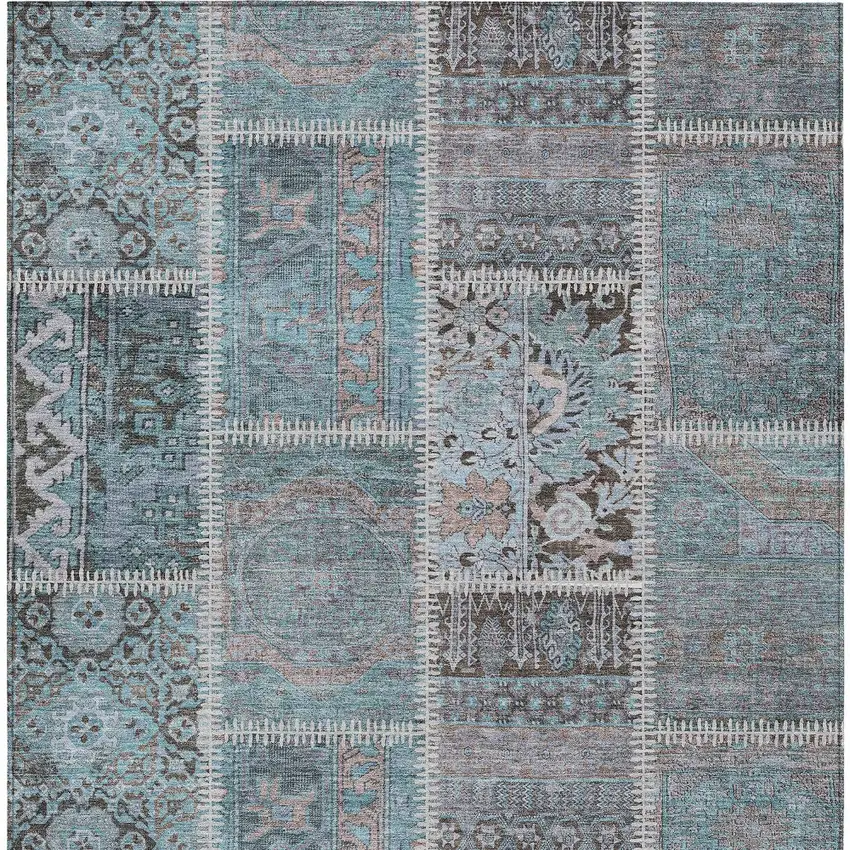 Teal Blue Aqua And Beige Patchwork Washable Indoor Outdoor Area Rug Photo 6