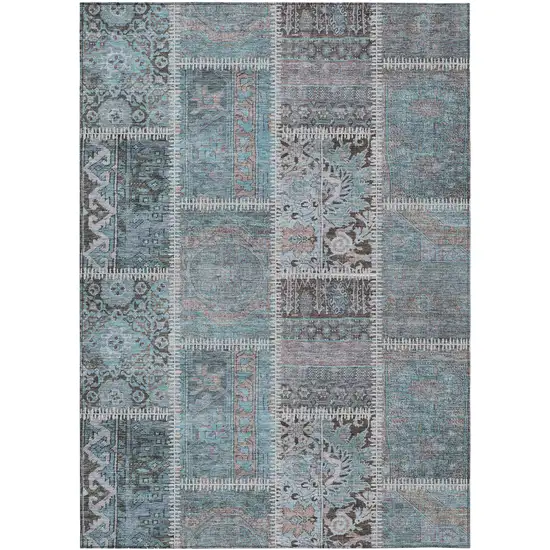 Teal Blue Aqua And Beige Patchwork Washable Indoor Outdoor Area Rug Photo 2