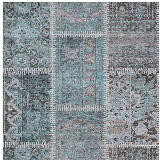 Teal Blue Aqua And Beige Patchwork Washable Indoor Outdoor Area Rug Photo 5