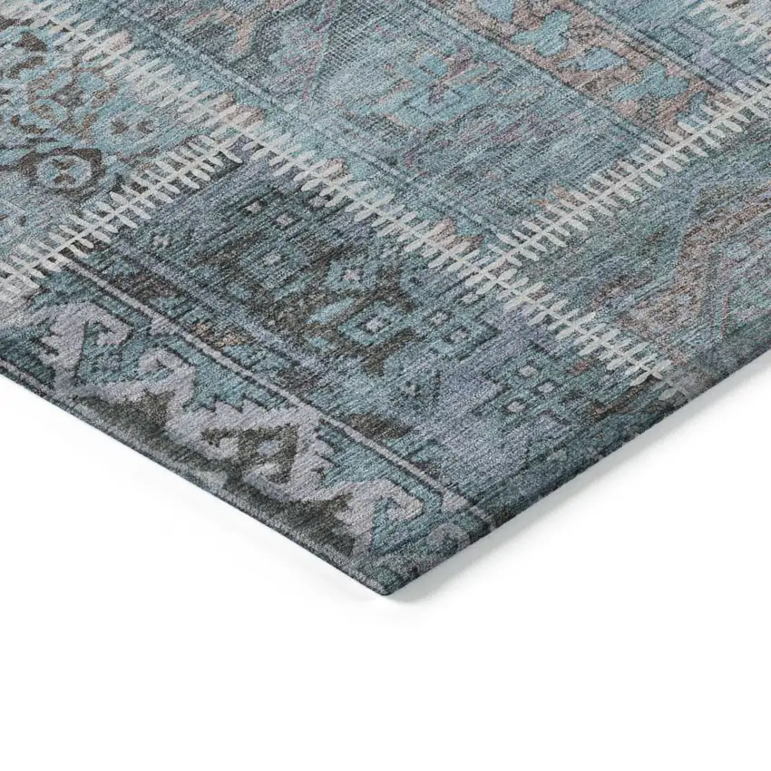 Teal Blue Aqua And Beige Patchwork Washable Indoor Outdoor Area Rug Photo 3
