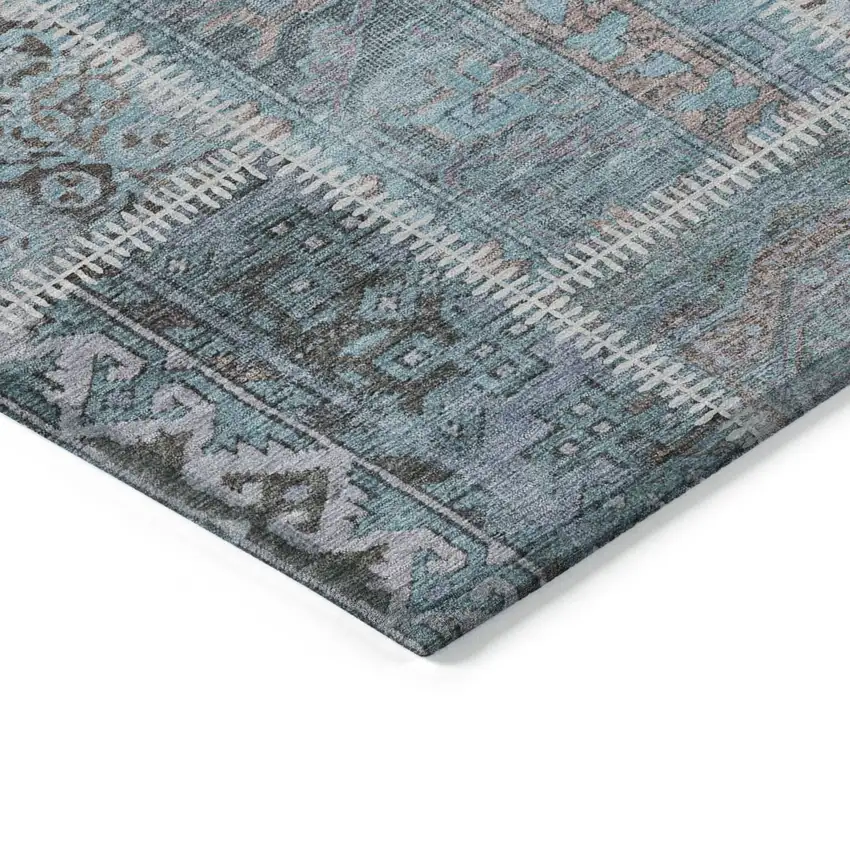Teal Blue Aqua And Beige Patchwork Washable Indoor Outdoor Area Rug Photo 3