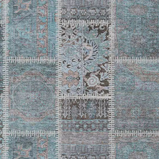 Teal Blue Aqua And Beige Patchwork Washable Indoor Outdoor Area Rug Photo 4