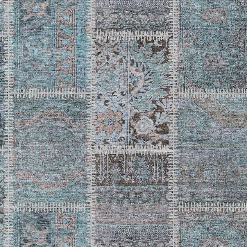 Teal Blue Aqua And Beige Patchwork Washable Indoor Outdoor Area Rug Photo 4