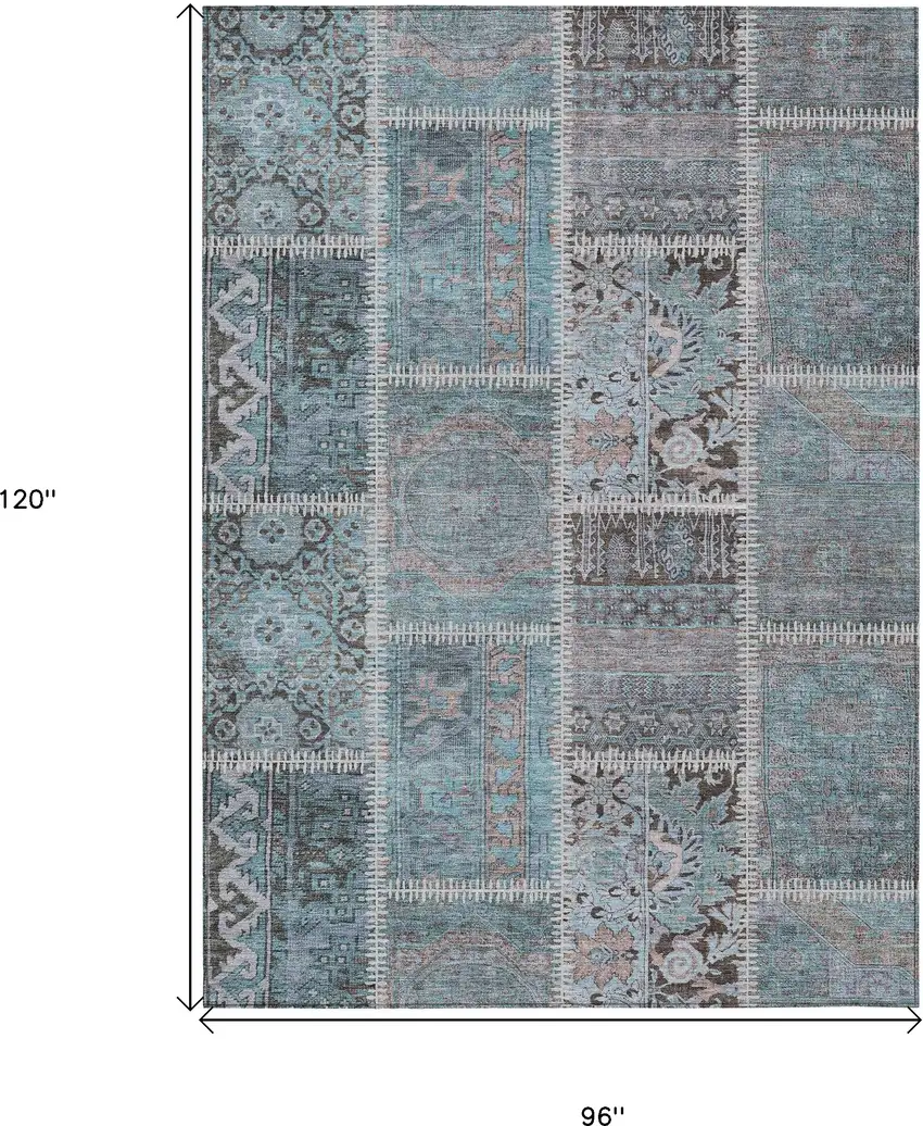 Teal Blue Aqua And Beige Patchwork Washable Indoor Outdoor Area Rug Photo 3