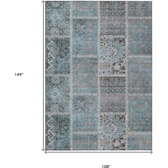 Teal Blue Aqua And Beige Patchwork Washable Indoor Outdoor Area Rug Photo 9