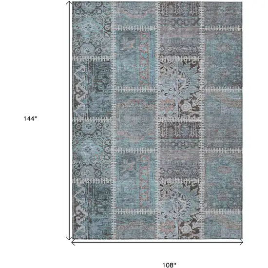 Teal Blue Aqua And Beige Patchwork Washable Indoor Outdoor Area Rug Photo 9