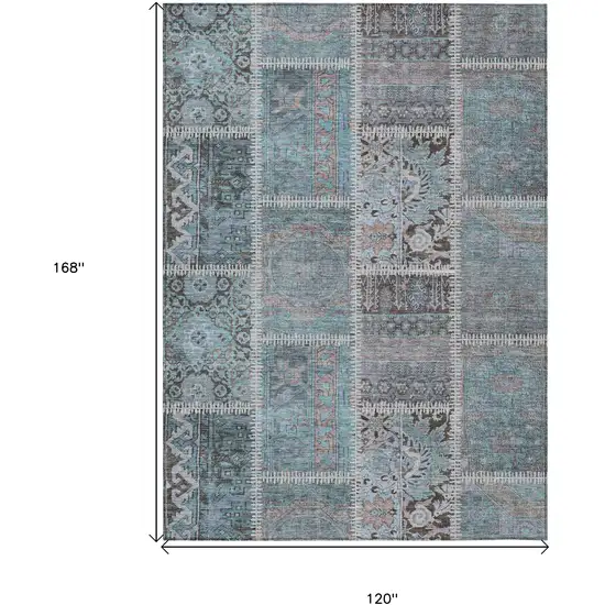 Teal Blue Aqua And Beige Patchwork Washable Indoor Outdoor Area Rug Photo 3