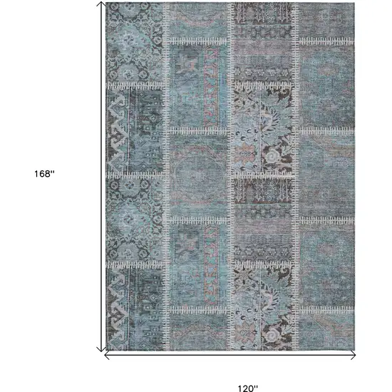 Teal Blue Aqua And Beige Patchwork Washable Indoor Outdoor Area Rug Photo 3