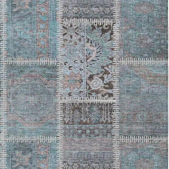 Teal Blue Aqua And Beige Patchwork Washable Indoor Outdoor Area Rug Photo 4