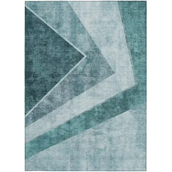 Teal Blue Aqua And Blue Geometric Washable Indoor Outdoor Area Rug Photo 7