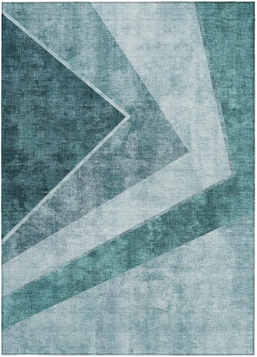 Teal Blue Aqua And Blue Geometric Washable Indoor Outdoor Area Rug Photo 7