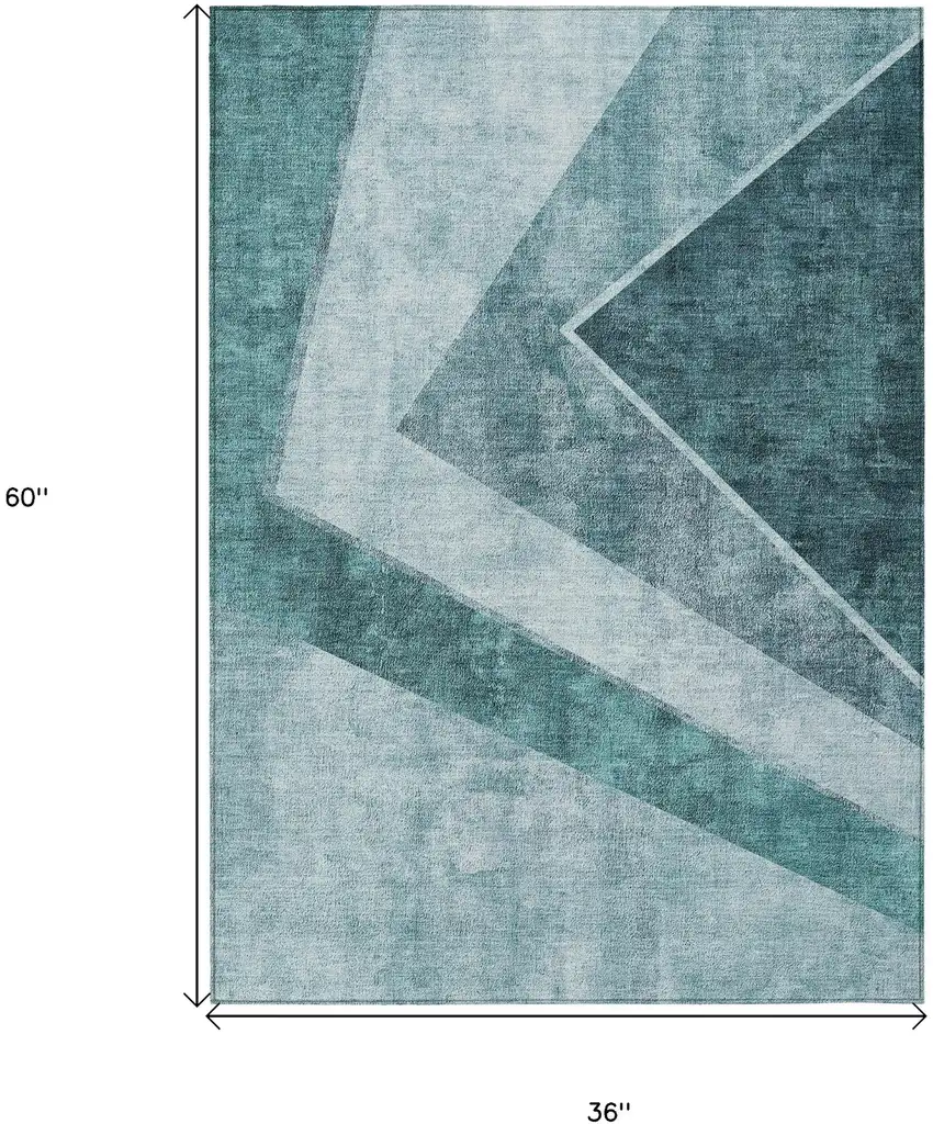 Teal Blue Aqua And Blue Geometric Washable Indoor Outdoor Area Rug Photo 3
