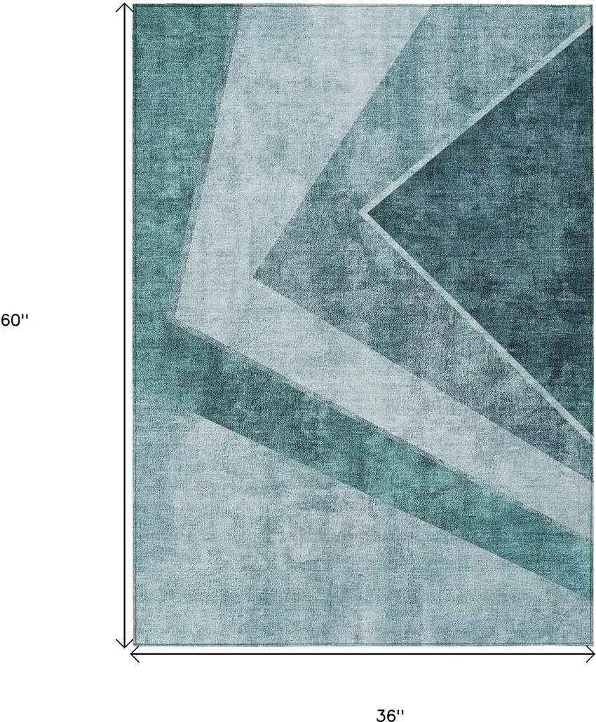 Teal Blue Aqua And Blue Geometric Washable Indoor Outdoor Area Rug Photo 3