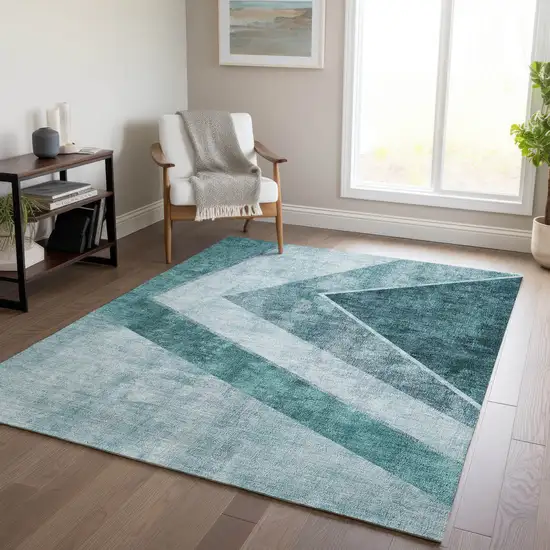 Teal Blue Aqua And Blue Geometric Washable Indoor Outdoor Area Rug Photo 9