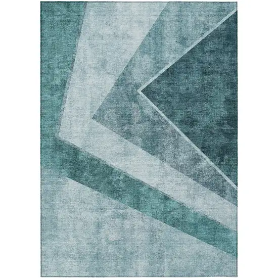 Teal Blue Aqua And Blue Geometric Washable Indoor Outdoor Area Rug Photo 2