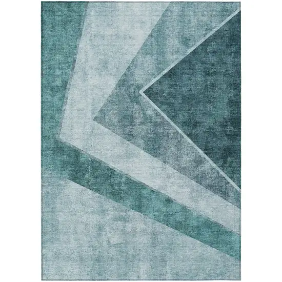Teal Blue Aqua And Blue Geometric Washable Indoor Outdoor Area Rug Photo 2