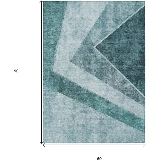 Teal Blue Aqua And Blue Geometric Washable Indoor Outdoor Area Rug Photo 3