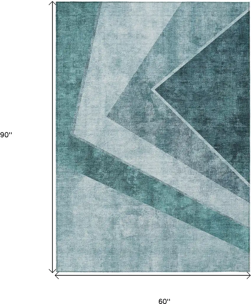 Teal Blue Aqua And Blue Geometric Washable Indoor Outdoor Area Rug Photo 3