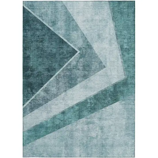Teal Blue Aqua And Blue Geometric Washable Indoor Outdoor Area Rug Photo 8