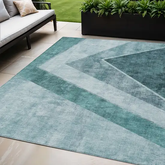 Teal Blue Aqua And Blue Geometric Washable Indoor Outdoor Area Rug Photo 1