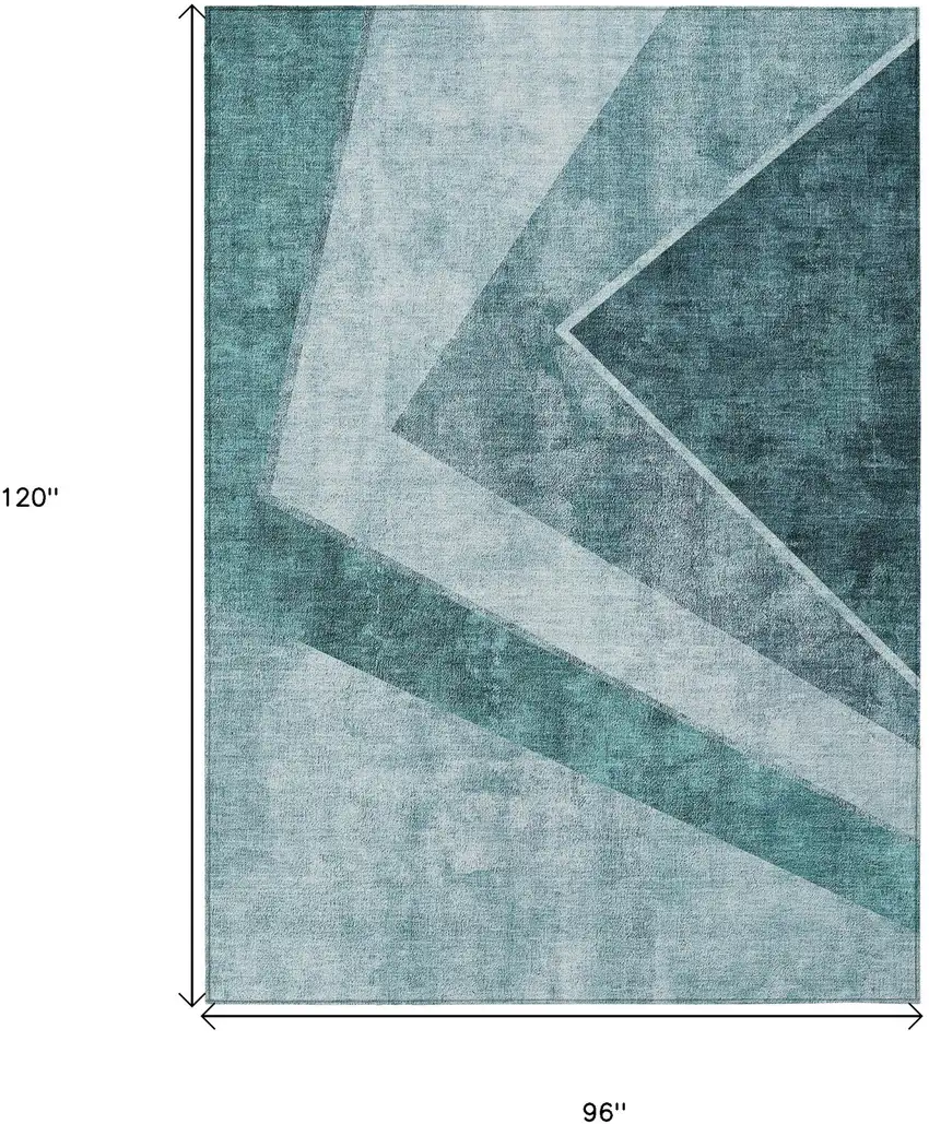 Teal Blue Aqua And Blue Geometric Washable Indoor Outdoor Area Rug Photo 3