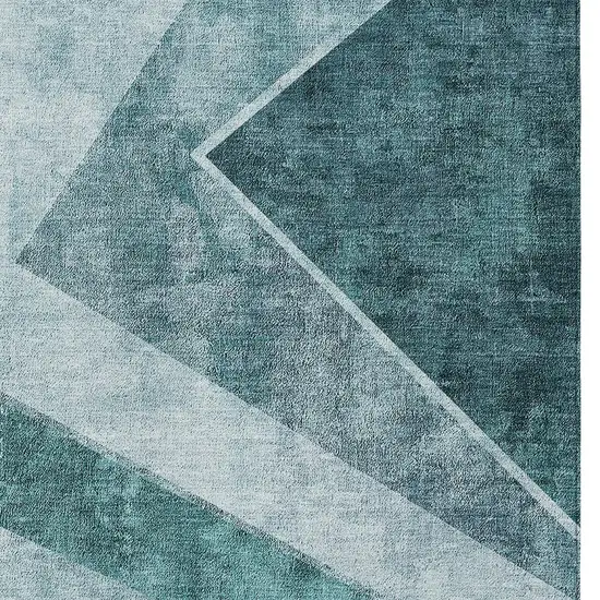 Teal Blue Aqua And Blue Geometric Washable Indoor Outdoor Area Rug Photo 7