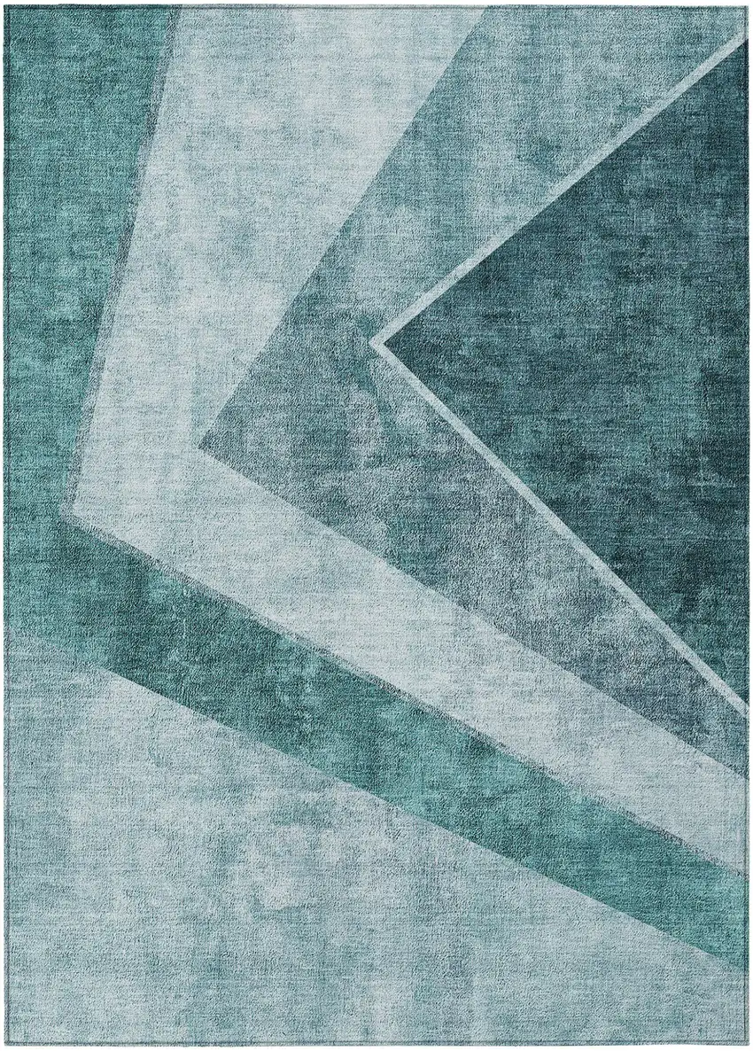 Teal Blue Aqua And Blue Geometric Washable Indoor Outdoor Area Rug Photo 2