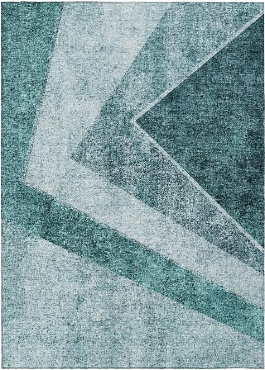 Teal Blue Aqua And Blue Geometric Washable Indoor Outdoor Area Rug Photo 2