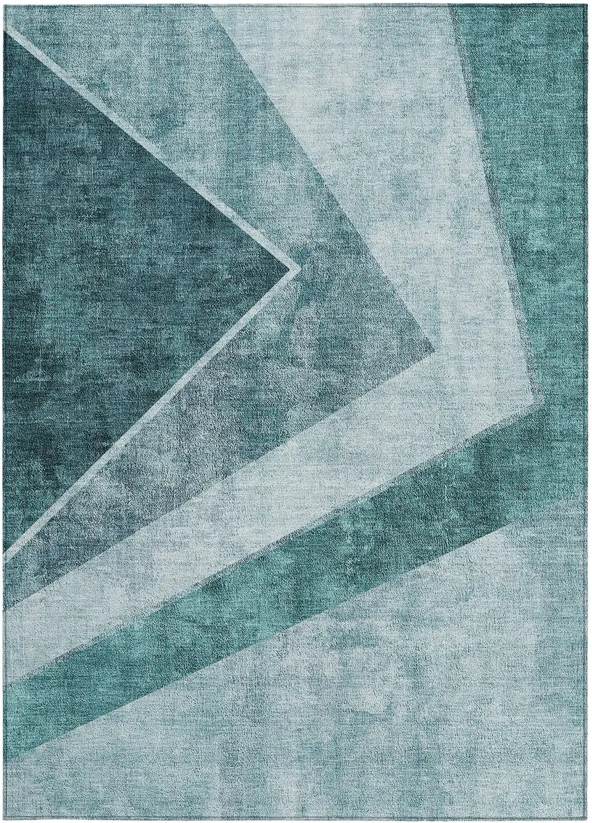 Teal Blue Aqua And Blue Geometric Washable Indoor Outdoor Area Rug Photo 8