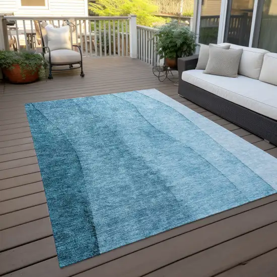 Teal Blue Aqua And Blue Ombre Washable Indoor Outdoor Area Rug Photo 7
