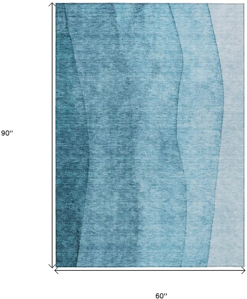 Teal Blue Aqua And Blue Ombre Washable Indoor Outdoor Area Rug Photo 3