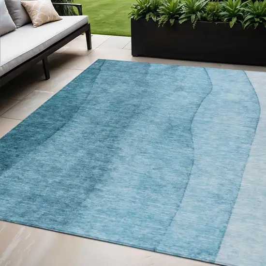 Teal Blue Aqua And Blue Ombre Washable Indoor Outdoor Area Rug Photo 1