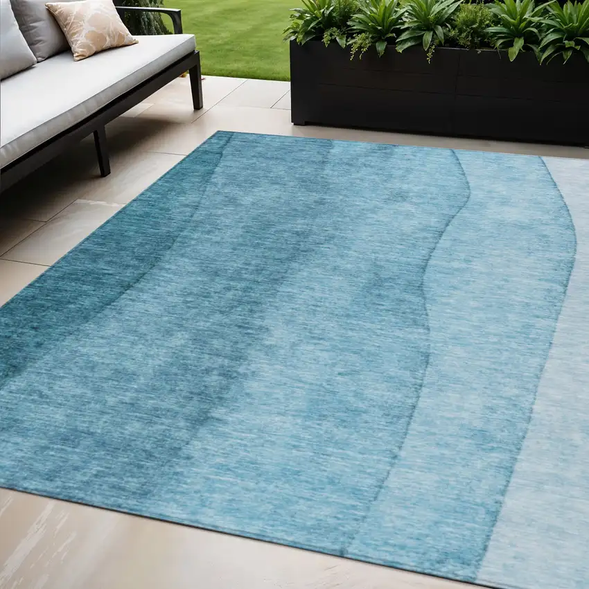 Teal Blue Aqua And Blue Ombre Washable Indoor Outdoor Area Rug Photo 1